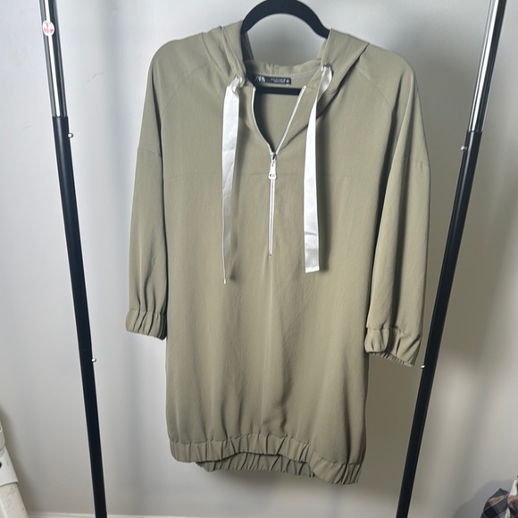Zara Green Sporty Athletic Hooded Track Dress Size Small - Picture 2 of 9